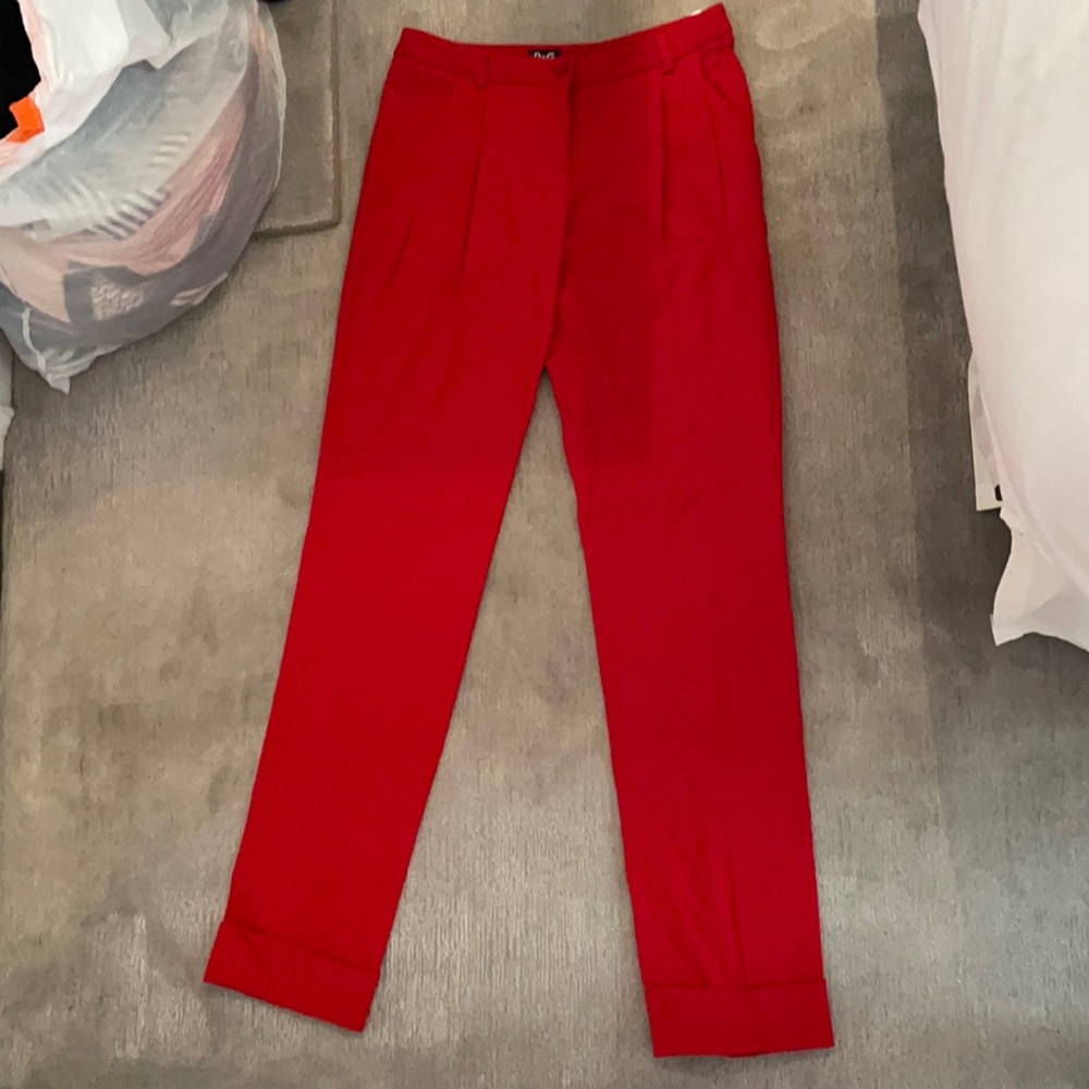 Wool and Viscose D&G Red Pleated Trousers